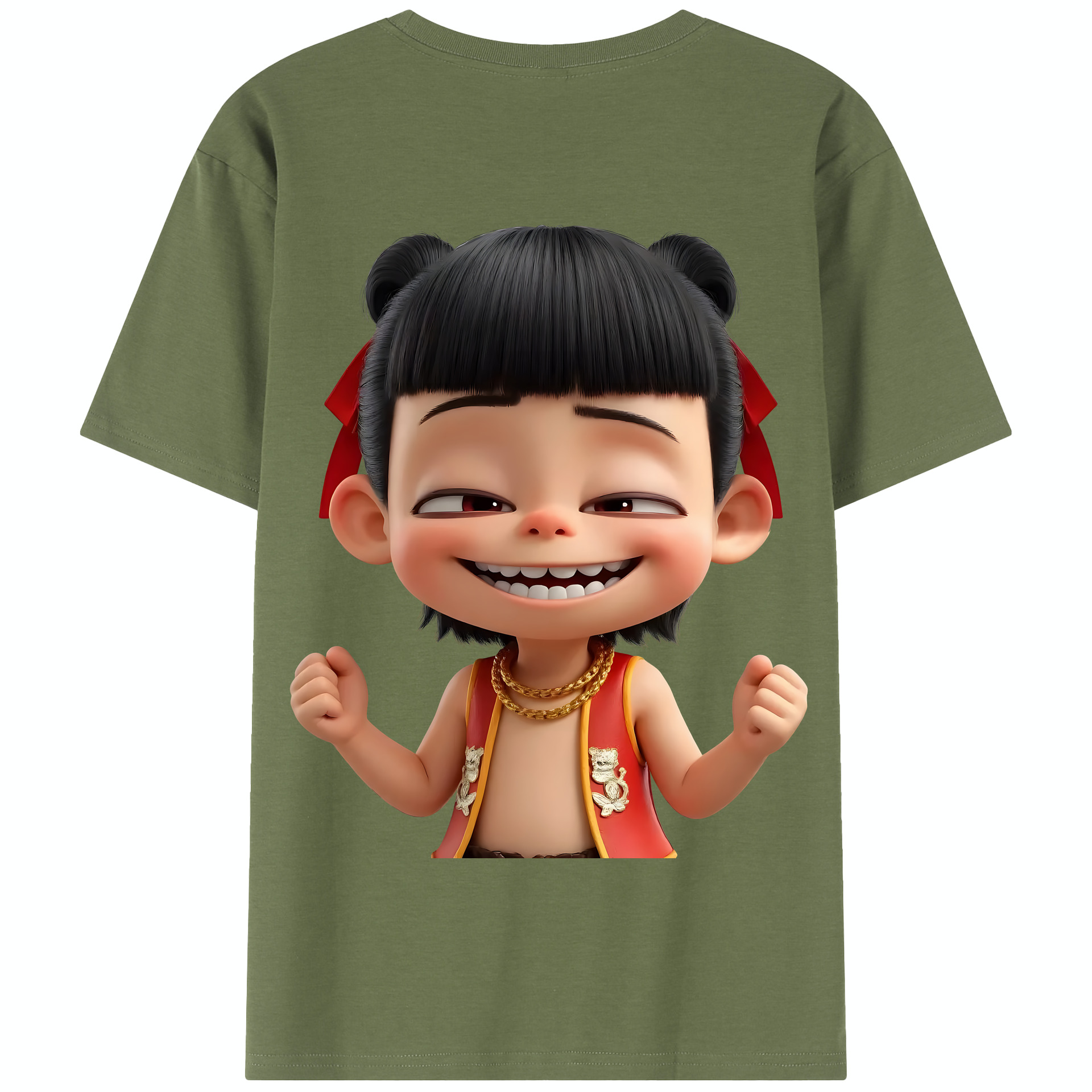 （画像用） Ne Zha 2 ナタ 魔童の大暴れ 綿100％半袖Tシャツ（背面プリント）